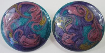 Contemporary Pierced EARRINGS, Disc Shape With Metallic Swirl Detail, Post Backings, Painted Base Metal