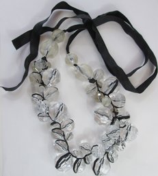 Contemporary RIBBON NECKLACE, Oversized Clear Plastic Beads