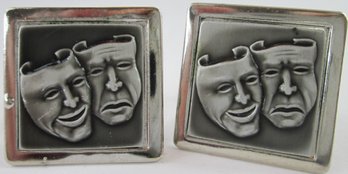 Vintage CUFF LINKS, Detailed COMEDY & TRAGEDY Design, Silver Tone Base Metal Construction