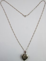 Vintage Chain Necklace, Incised Design HEART Pendant, Sterling .925 Silver, Chain Made In ITALY, Clasp Closure