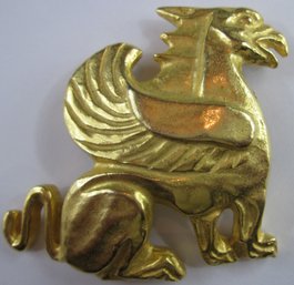 Vintage METROPOLITAN MUSEUM Of ART, Winged Dragon GRIFFIN Brooch Pin Pendant, Gold Tone Base Metal