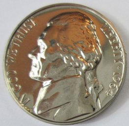 Authentic 1964P MIRROR PROOF, JEFFERSON NICKEL $.05, UNCIRCULATED, Philadelphia Mint, United States