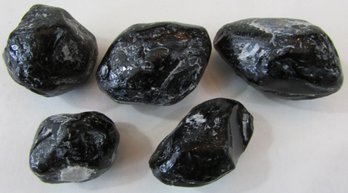 Lot Of 5 Pieces! Natural Black OBSIDIAN Minerals, Irregular Shape, Approximately 68g