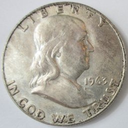 Authentic 1963D FRANKLIN SILVER Half Dollar $.50, DENVER Mint, 90 Percent Silver, Discontinued United States