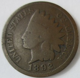 Authentic 1892P INDIAN Cent Penny $.01, PHILADELPHIA Mint, Copper Content, United States