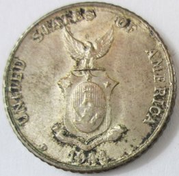 Authentic 1944 PHILIPPINES Issue, Ten 10 Centavos Coin, Silver Content, Discontinued Design