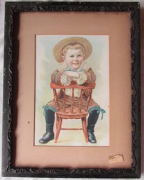 Vintage Child With Straw Hat Print, Approx 18.5' X 14.5,' Black Frame