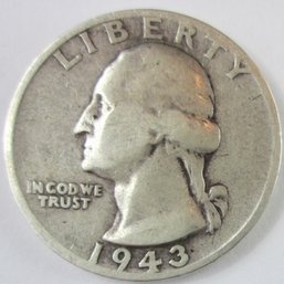 Authentic 1943S WASHINGTON SILVER QUARTER Dollar $.25, San Francisco Mint, 90 Percent Silver, United States