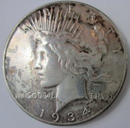 Authentic 1934P PEACE SILVER Dollar $1.00, Philadelphia Mint, 90 Percent SILVER, Discontinued United States
