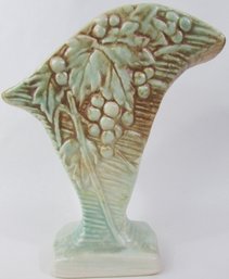 Vintage MCCOY Art Pottery, LEAF & BERRY Pattern Vase, Cornucopia Shape, Rustic Glaze,  Appx 8,' USA