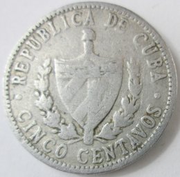 Authentic CUBA Issue Coin, Dated 1963, Cinco Five 5 Centavos, Aluminum Content