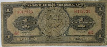 Authentic MEXICO Issue, 1967 Series Note, Genuine Un One 1 PESO Currency Bill, Banco National De MEXICO