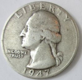 Authentic 1947D WASHINGTON QUARTER Dollar $.25, Denver Mint, 90 Percent SILVER, United States