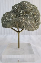 Single Piece, Natural GOLD PYRITE, Unknown, Irregular Shape, Lucite Base Stand