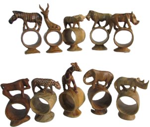 Set Of 10! Hand Carved Wood, Wild Animals, Detailed, Approx 3'- 4'