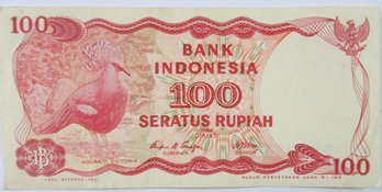 Authentic INDONESIA Issue Bank Note, Dated 1984 Series, Genuine 100 Rupiah Denomination, Currency Bill