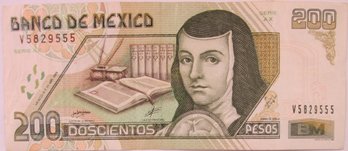 Authentic MEXICO Issue Bank Note, 1999 Series, Genuine Doscientos 200 Two Hundred PESO, Currency Bill