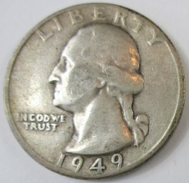 Authentic 1949D WASHINGTON QUARTER Dollar $.25, Denver Mint, 90 Percent SILVER, United States