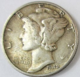 Authentic 1942P MERCURY SILVER DIME $.10, PHILADELPHIA Mint, 90 Percent Silver, Discontinued United States