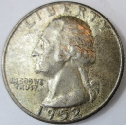 Authentic 1952P WASHINGTON SILVER QUARTER $.25 Dollar, Philadelphia Mint, 90 Percent Silver, United States