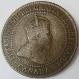 Authentic CANADA Issue Coin, Dated 1906, One $.01 Penny, Depicts GEORGE V, Discontinued Style, Copper Content