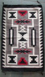 Vintage NAVAJO Native American Rug, STORM Pattern, Tonal Gray & Black With RED Accent, Appx 46' X 29'