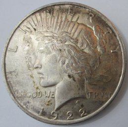 Authentic 1922P PEACE SILVER Dollar $1.00, Philadelphia Mint, 90 Percent SILVER, Discontinued United States