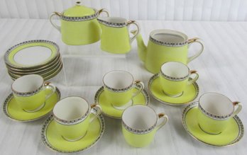 Set Of 21 Pieces! Signed NIPPON, Hand Painted Doll Tea Set, Yellow With Band & GOLD Trim