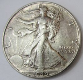 Authentic 1944P WALKING LIBERTY SILVER Half Dollar $.50, Philadelphia Mint, 90 Percent Silver, United States