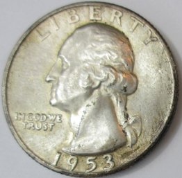 Authentic 1953D WASHINGTON SILVER QUARTER Dollar $.25, DENVER Mint, 90 Percent Silver, United States