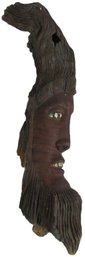 Vintage Hand Carved Wall Art, Creepy Head Portrait, Wood Construction, Finely Detailed, Appx 28'