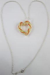 Contemporary Chain Necklace, Colorful GLASS HEART Pendant, Sterling .925 Silver Chain, Functional Clasp