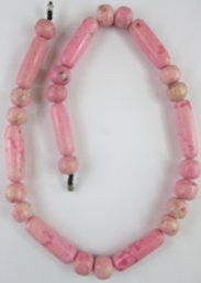 Vintage Tribal Style NECKLACE, Heavy Chunky PINK Beads, Approximately 22' Long, Functional Barrel Closure