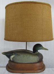 Vintage Americana Table Lamp, Decoy DUCK With Shade, Oval Wood Base, Large 23' Size