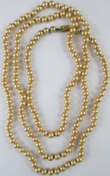 Vintage Single STRAND Necklace, Faux PEARLS, Individually Knotted, Flapper 54' Length, Clasp Closure