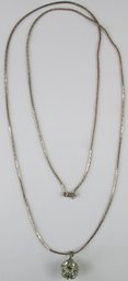 Vintage Chain Necklace, Disco Ball Drop Pendant, Clear RHINESTONES, Sterling .925 Silver, Made In ITALY
