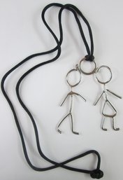 Contemporary NECKLACE, Black CORD With Lightweight DANCING COUPLE Pendant, Slip Over Style