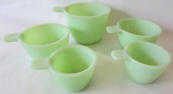 Lot Of 5! Vintage MCKEE Brand JADEITE Glass, Kitchen Measuring Cups, Approx 2.5' Tall
