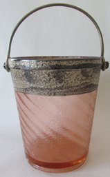 Vintage Depression Glass, ICE BUCKET  With Bail, Textured Pattern, PINK Color, Appx 8' Tall