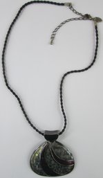 Signed LIA SOPHIA, Contemporary Drop Necklace, MULTICOLOR Pendant, Black CORD, Clasp Closure