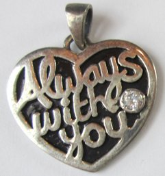 Signed Vintage CHARM Pendant, Inspirational 'ALWAYS WITH YOU' Design, Sterling .925 Silver, Rhinestone Accent