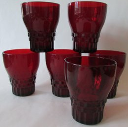 Lot Of 6! Vintage ANCHOR HOCKING Brand, Depression Era Glass, CUBE Pattern, ROYAL RUBY Color, Approx 4'