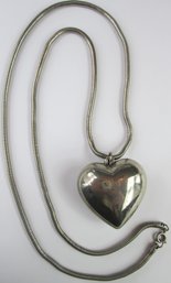 Contemporary Chain NECKLACE, Puffy HEART Pendant, Silver Tone Base Metal Construction, Clasp Closure