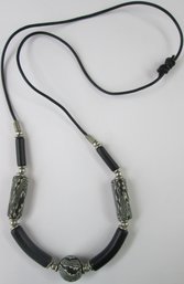 Contemporary CORD Necklace, Black & White Patterned Beads, Slip Over Style