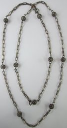 Vintage Chain Necklace, FILIGREE BALL Bead Design, European .800 Silver Construction, Functional Clasp Closure