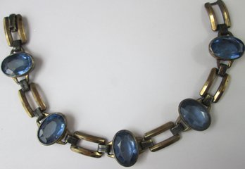Vintage Link Bracelet, Faceted BLUE Stones, Gold Filled Base Metal Setting, Functional Clasp Closure