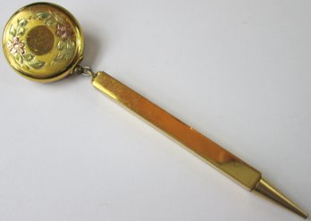 Signed Ketcham & McDougall Vintage Brooch Pin, Dance Card Mechanical PENCIL, Retractable Chain, Floral Pattern