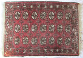 Imported Vintage Persian IRAN Area Rug, Geometric BOKHARA Floral Pattern, Red Background, Approx 34' X 44'