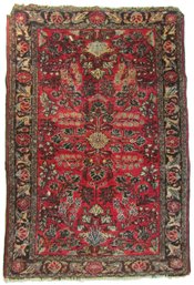 Imported Vintage Persian Style Area Rug, Intricate SAROUK Pattern, Red Background, Approx 30' X 45'