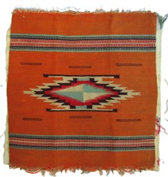 Vintage HANDWOVEN Pillow Sham, Graphic GEOMETRIC Pattern, Orange Background, Approx 19' X 20,' Unfinished